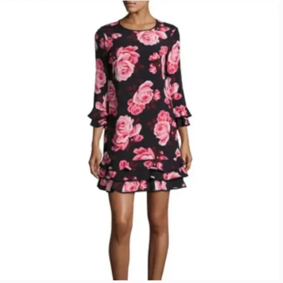 Kate Spade pink black Rambling Roses Rosa Ruffle Shift Dress size large nwot - Picture 6 of 16